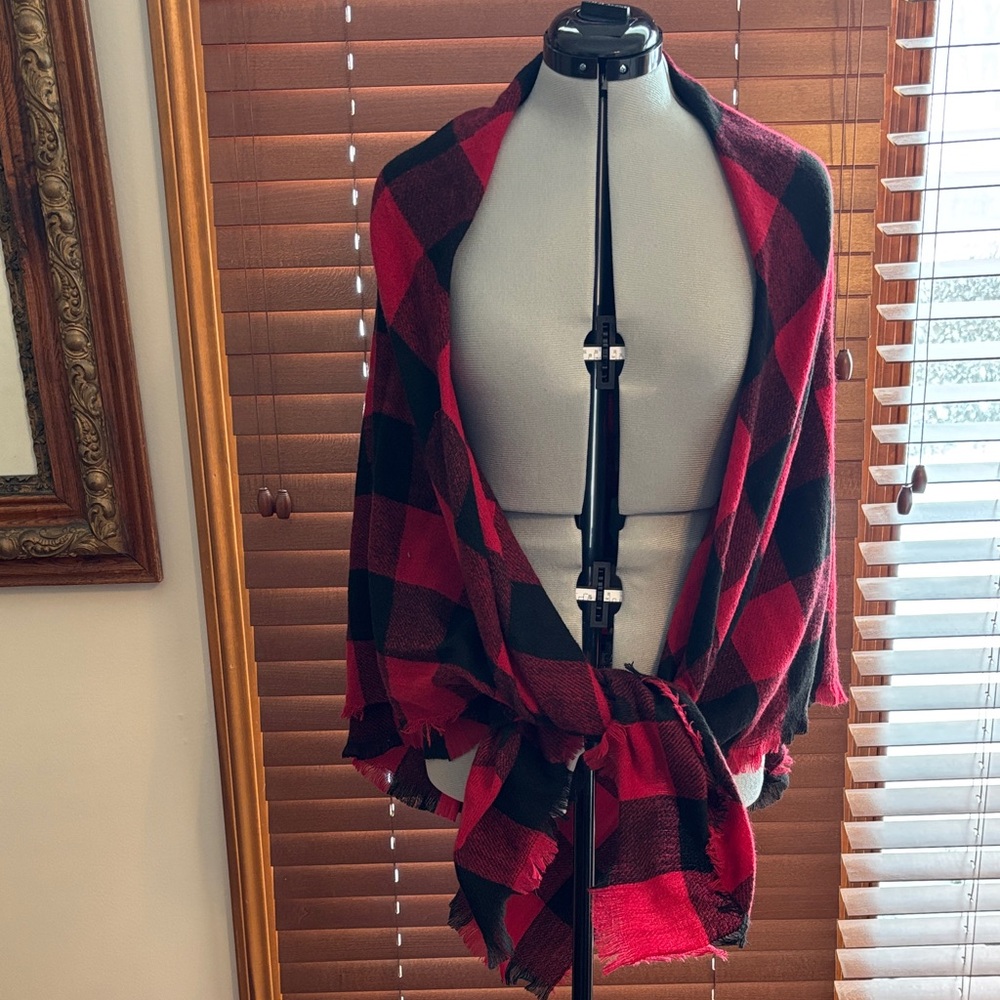 Red and Black Buffalo Plaid Wrap 58” x 72” NWOT